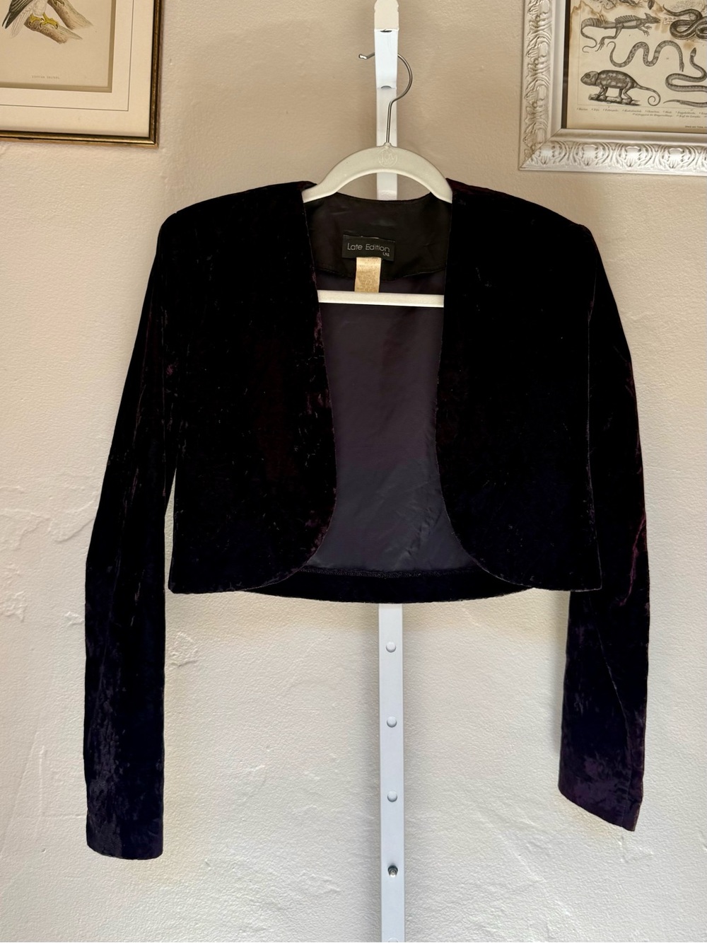 Vintage Black Velvet Cropped Open-Front Bolero Jacket Small